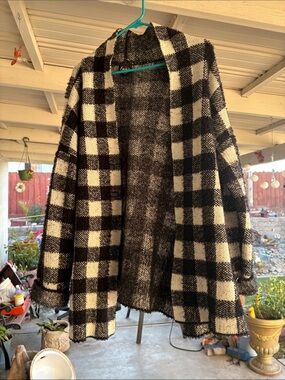 Simply Emma Black & White Plaid Teddy Cardigan